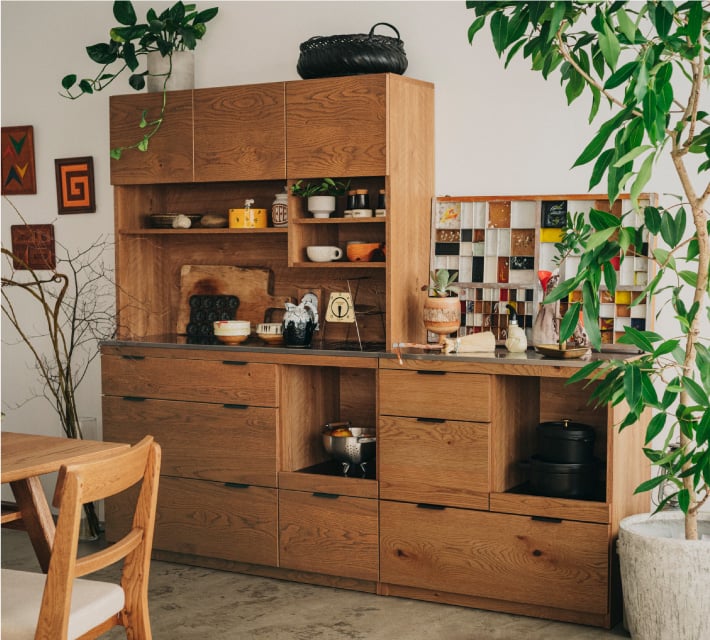 unico 天然木 食器棚 カップボード TUO トゥオ オレンジ系 収納家具 超 